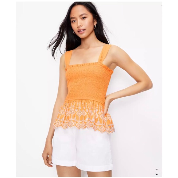 LOFT Embroidered Smocked Peplum Cami - Picture 2 of 3